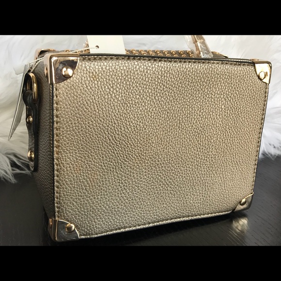 New Gold Studded Pewter Handbag With Gold Zipper. - Picture 3 of 6